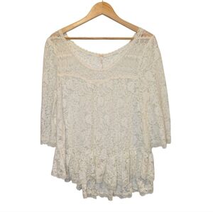 Free People Sheer Overlay Scalloped Lace Women’s Top Size Medium